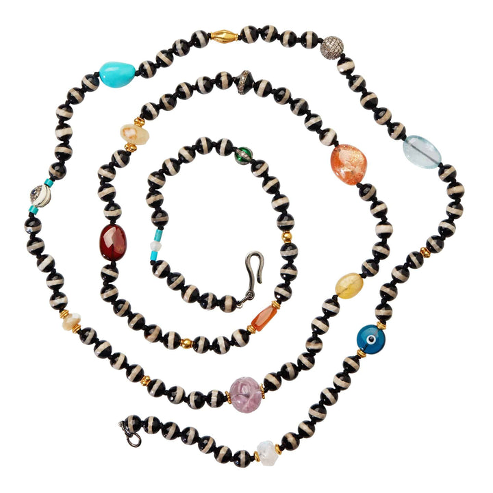 Black Agate Stripe Necklace 41 (100cm) - Globetrotter - Ileana Makri store