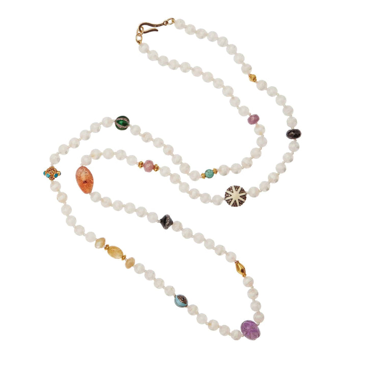 White Agate Stripe Necklace 10 (80cm) - Globetrotter - Ileana Makri store