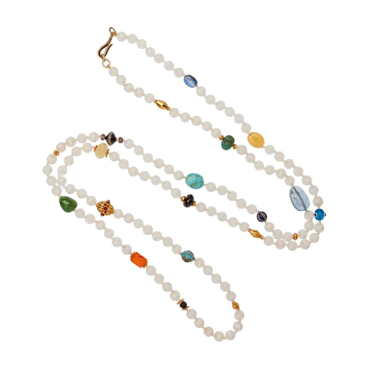 White Agate Stripe Necklace 26 (100cm) - Globetrotter - Ileana Makri store
