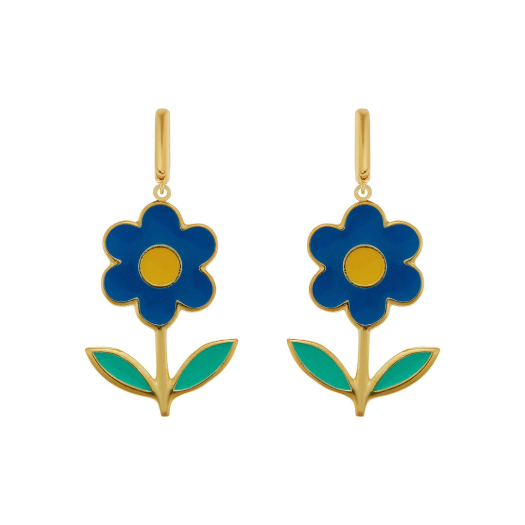 Large Blue Happy Daisy Midi Hoop Earrings - Eye M Flower Power - Ileana Makri store