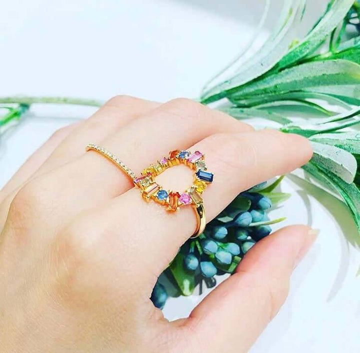 Multicolor Baguette Round Ring - THE EDIT - Ileana Makri store