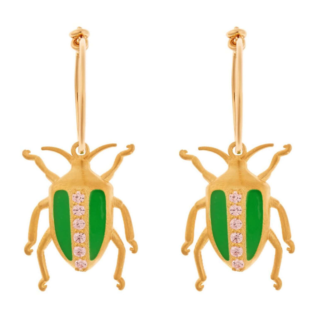 Neon Leaf Beetle Hoops Green Pink - Eye M Jungle - Ileana Makri store