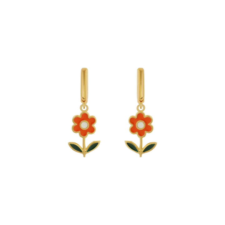Orange Daisy Midi Hoop Earrings - Eye M Flower Power - Ileana Makri store