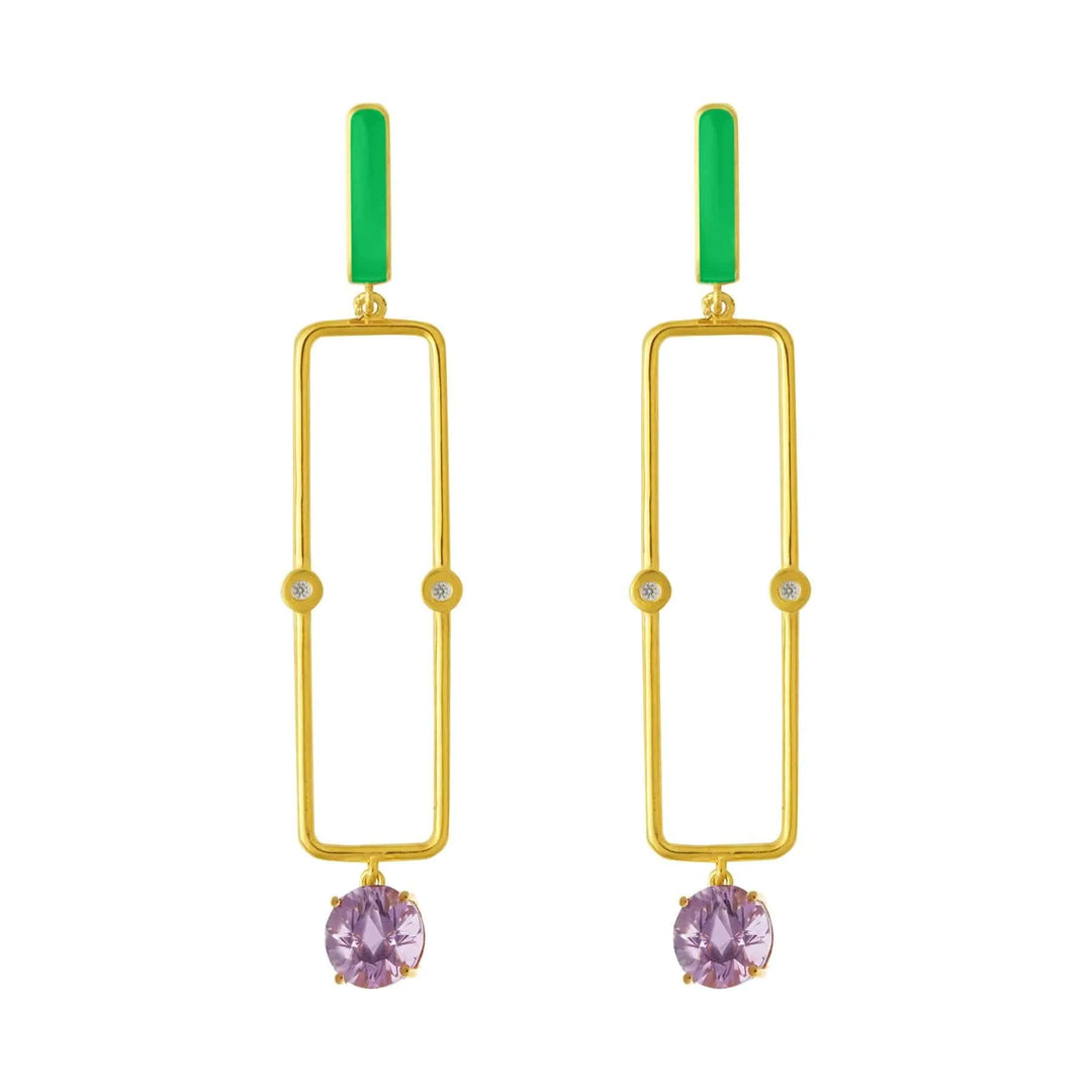 Purple Amethyst Long Bar Earrings - Eye M Neon Rocks - Ileana Makri store