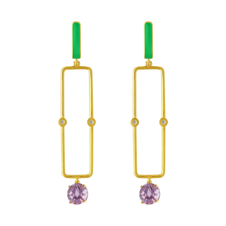 Purple Amethyst Long Bar Earrings - Eye M Neon Rocks - Ileana Makri store