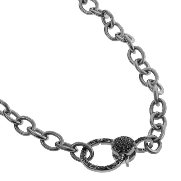 Round link chain large diamond lock SLV-W14-BD - Chains - Ileana Makri store