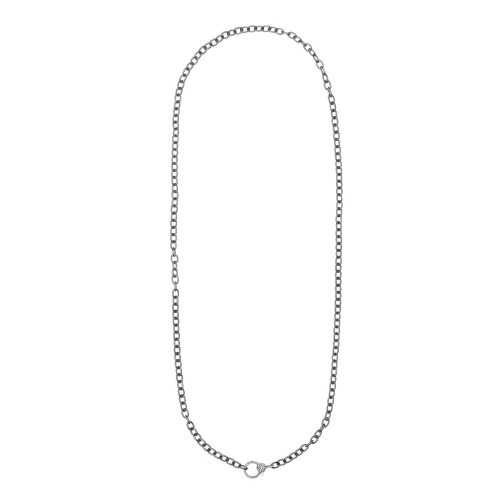 Round link chain large diamond lock SLV-W14-D - Chains - Ileana Makri store