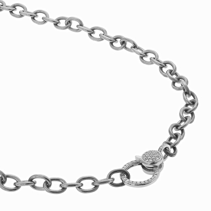 Round link chain large diamond lock SLV-W14-D - Chains - Ileana Makri store
