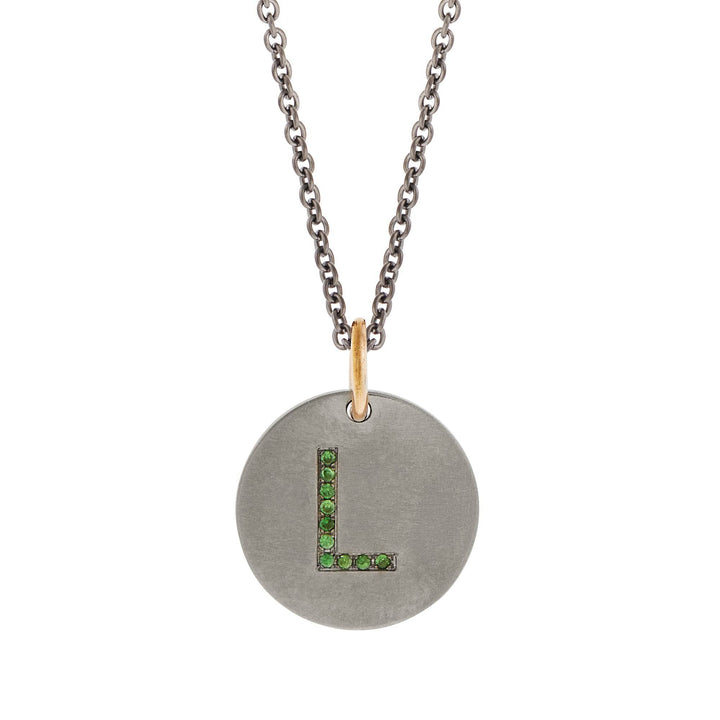 Tsavorite Garnet Letter Pendant T-TS - TITANIUM - Ileana Makri store