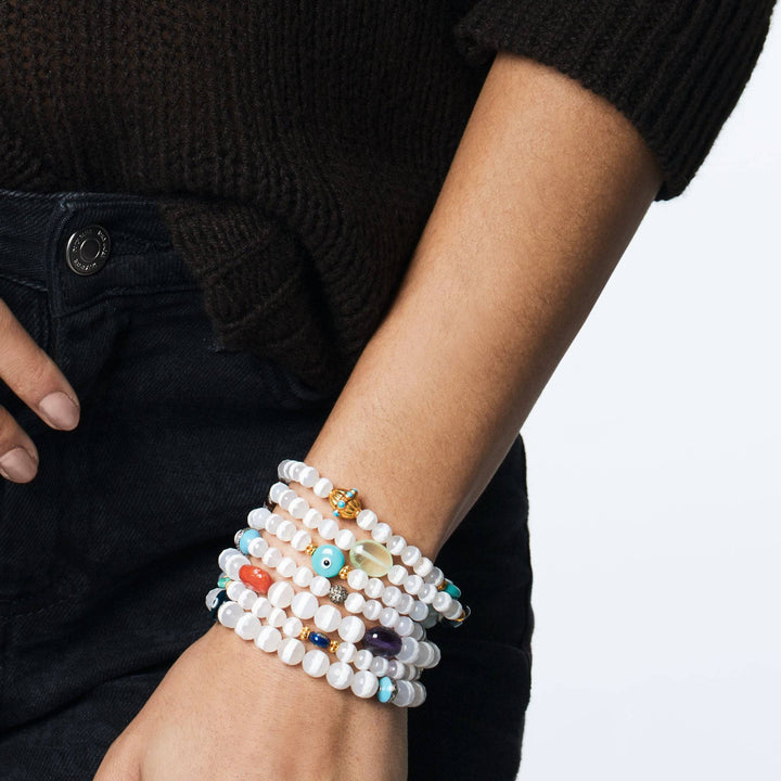 White Agate Stripe Bracelet 3 - Globetrotter - Ileana Makri store