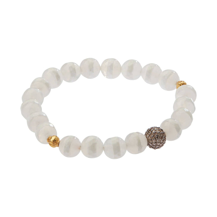 White Agate Stripe Bracelet 38 - Globetrotter - Ileana Makri store