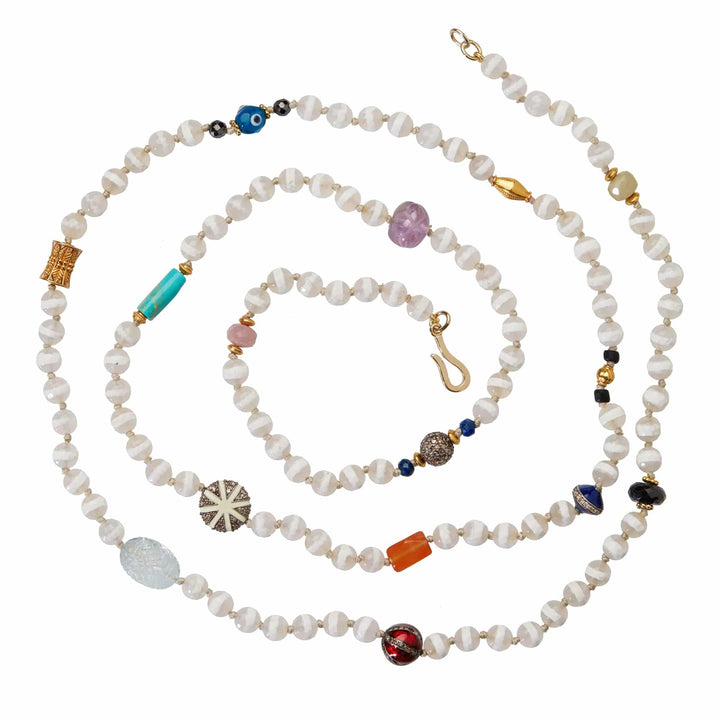 White Agate Stripe Necklace 1 (100cm) - Globetrotter - Ileana Makri store