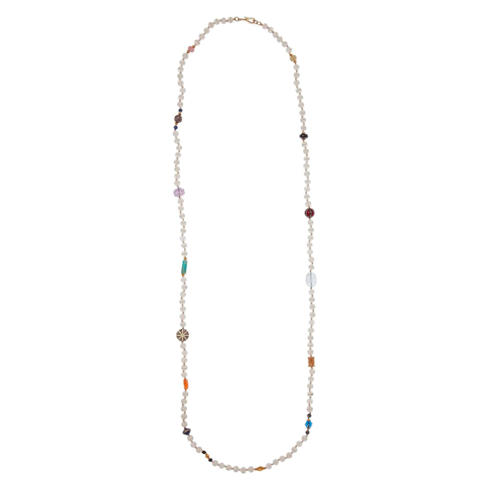 White Agate Stripe Necklace 1 (100cm) - Globetrotter - Ileana Makri store