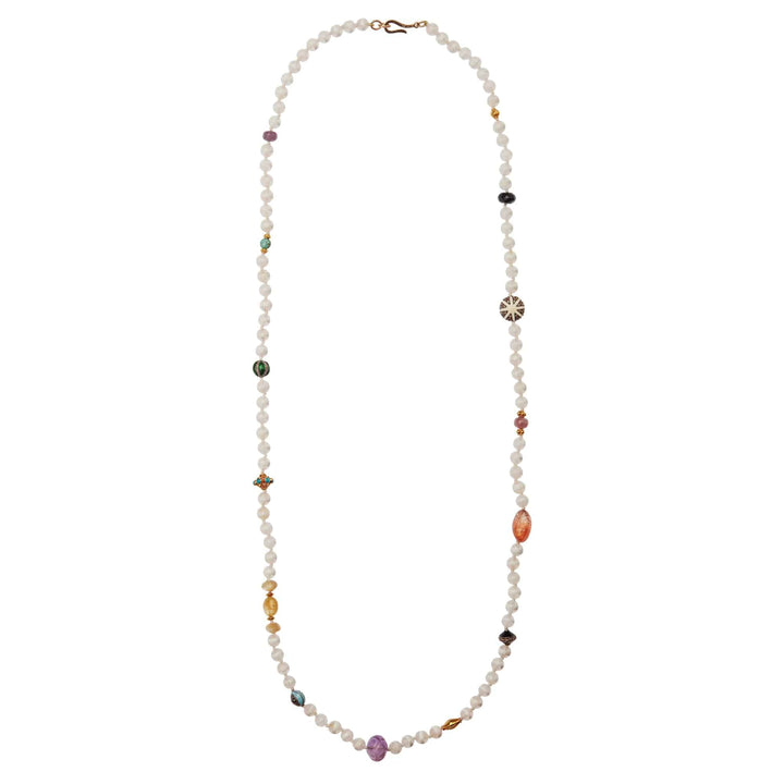 White Agate Stripe Necklace 10 (80cm) - Globetrotter - Ileana Makri store