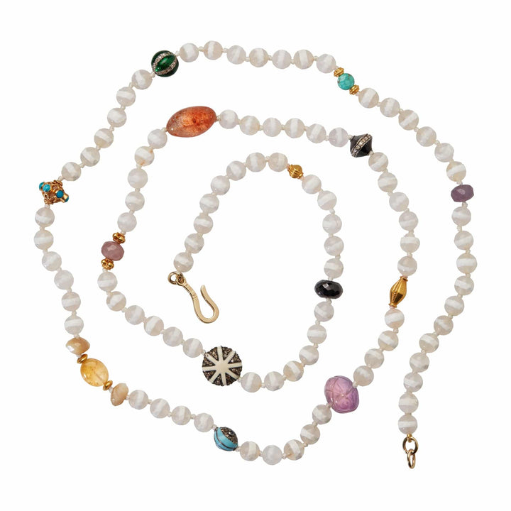 White Agate Stripe Necklace 10 (80cm) - Globetrotter - Ileana Makri store