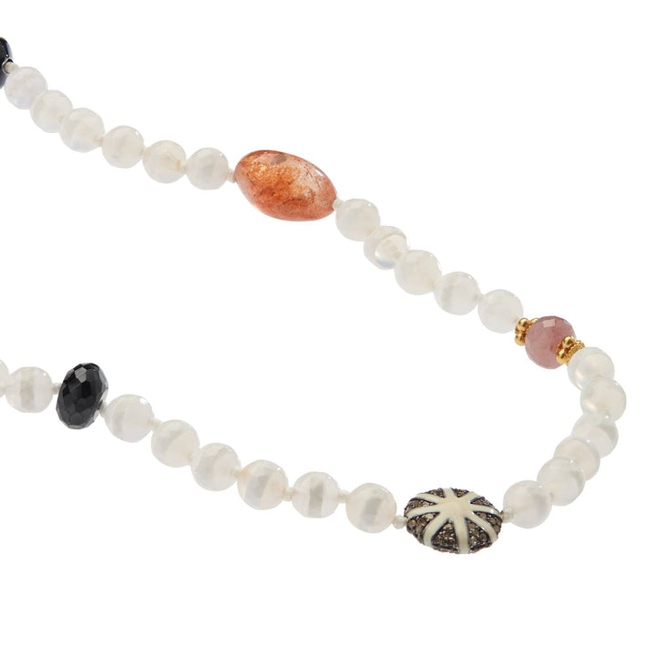 White Agate Stripe Necklace 10 (80cm) - Globetrotter - Ileana Makri store