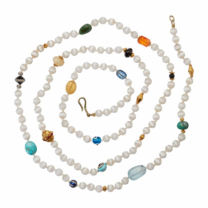White Agate Stripe Necklace 26 (100cm) - Globetrotter - Ileana Makri store