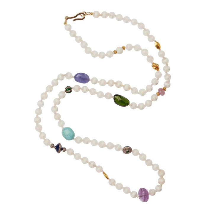 White Agate Stripe Necklace 9 (70cm) - Globetrotter - Ileana Makri store