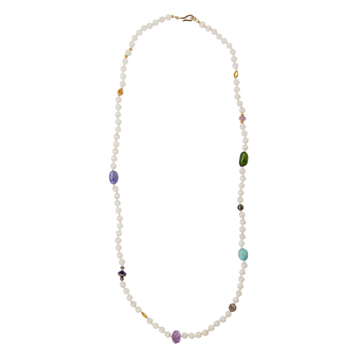 White Agate Stripe Necklace 9 (70cm) - Globetrotter - Ileana Makri store