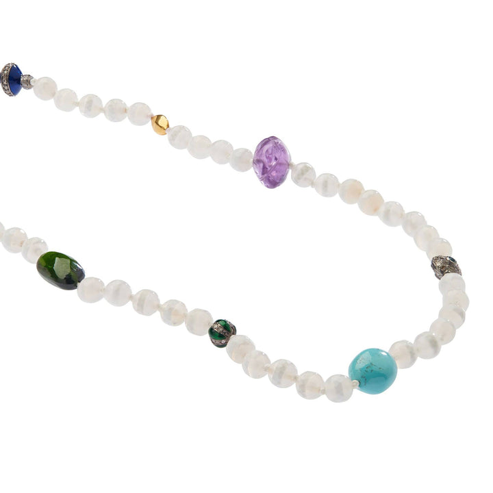 White Agate Stripe Necklace 9 (70cm) - Globetrotter - Ileana Makri store