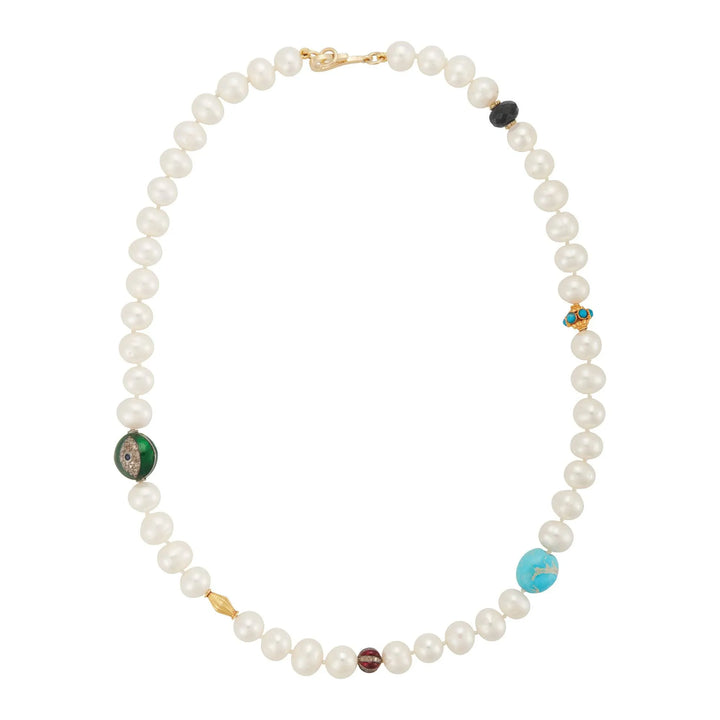White Pearl Globe Beaded Necklace 81 (45cm) - Globetrotter - Ileana Makri store