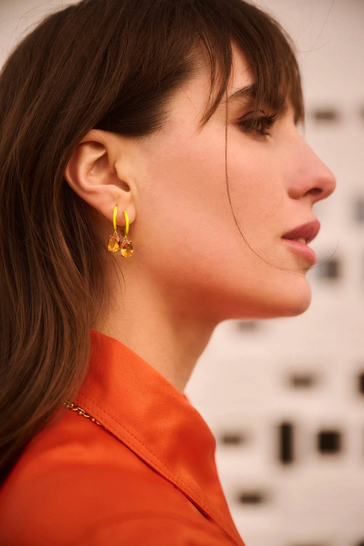 Yellow Enamel & Citrine Hoops - Eye M Neon Rocks - Ileana Makri store