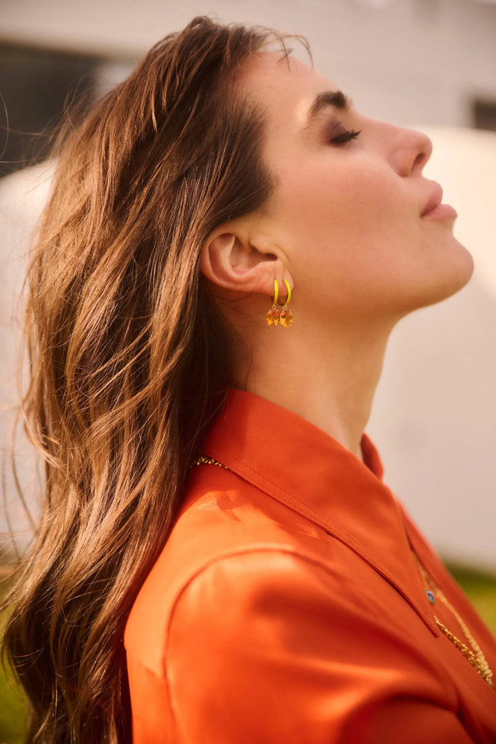 Yellow Enamel & Citrine Hoops - Eye M Neon Rocks - Ileana Makri store