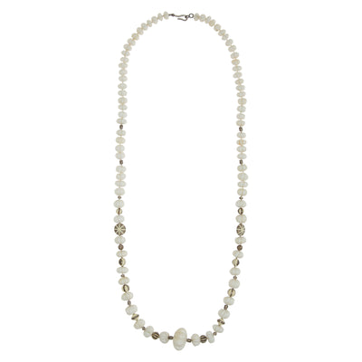 White Melon Opal Beaded Necklace (85cm) - Ileana Makri
