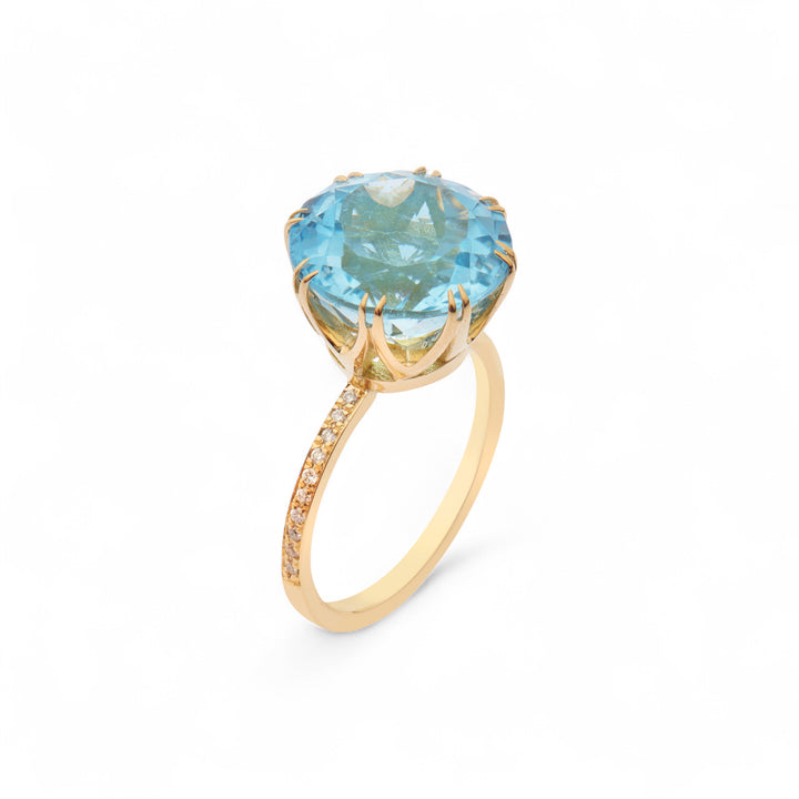 Solitaire Crown Ring Blue Topaz