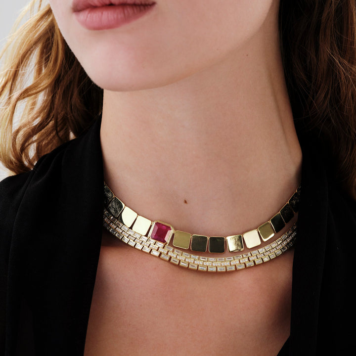 Large Tile Ruby Necklace