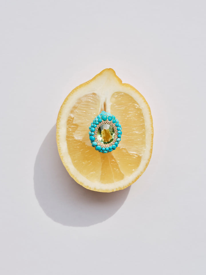 Turquoise & Tourmaline Sea Foam Ring