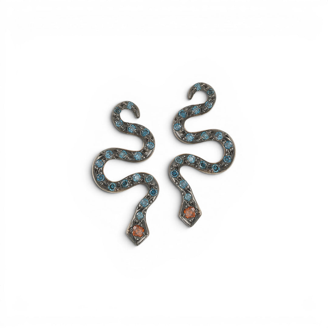 Little Snake Stud Blue & Burgundy Diamonds