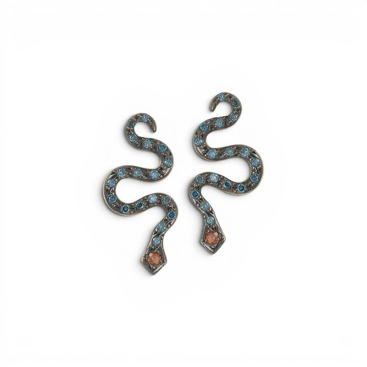 Little Snake Stud Blue & Burgundy Diamonds