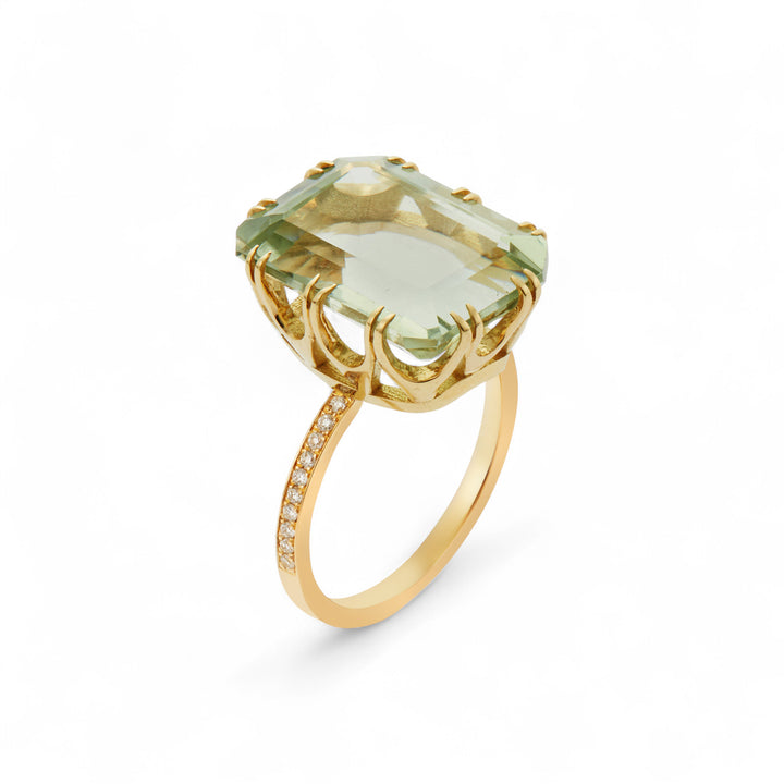 Oblong Crown Solitaire Green Amethyst
