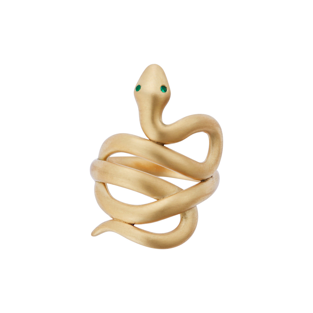 Gold Satin Coiled Snake Ring, Rings, Ileana Makri, Rings