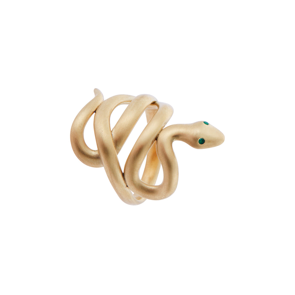 Gold Satin Coiled Snake Ring, Rings, Ileana Makri, Rings