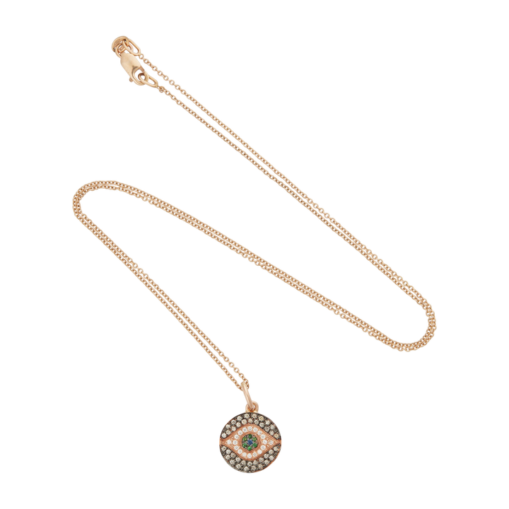 Ileana Makri Mini Dawn pendant necklace in 18k rose gold with champagne diamonds, sapphires, and tsavorites.