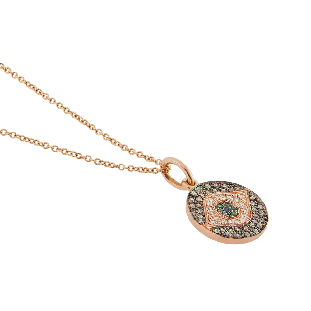 Ileana Makri Mini Dawn pendant in 18k rose gold with champagne diamonds, white diamonds, tsavorites, and sapphires.