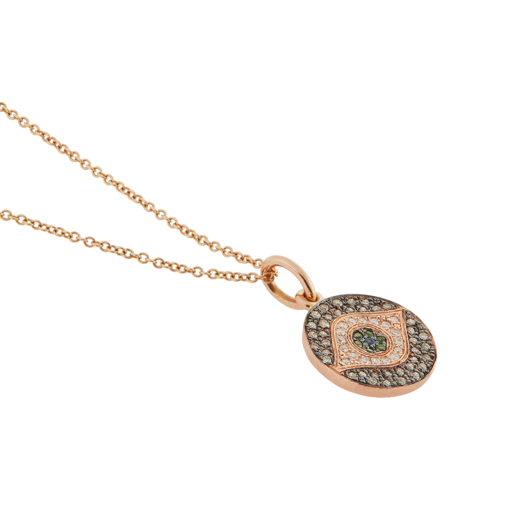 Ileana Makri Mini Dawn pendant in 18k rose gold with champagne diamonds, white diamonds, tsavorites, and sapphires.