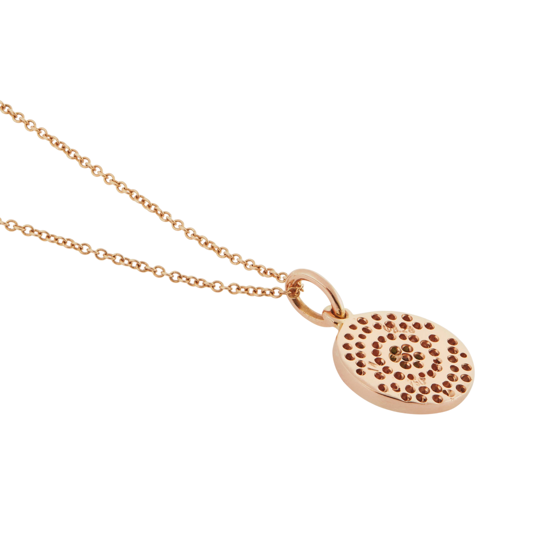 Ileana Makri Mini Dawn pendant in 18k rose gold with champagne diamonds, white diamonds, tsavorites, and sapphires.