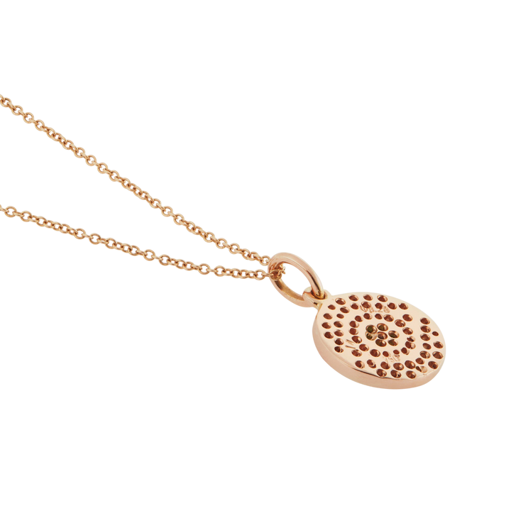 Ileana Makri Mini Dawn pendant in 18k rose gold with champagne diamonds, white diamonds, tsavorites, and sapphires.