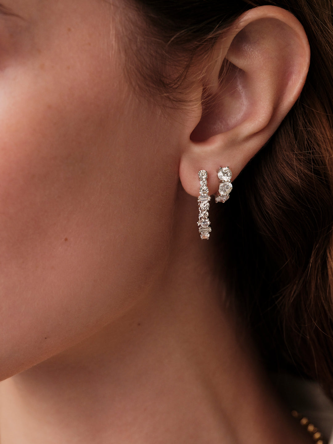 Large Oval Rivulet White Diamond Hoops