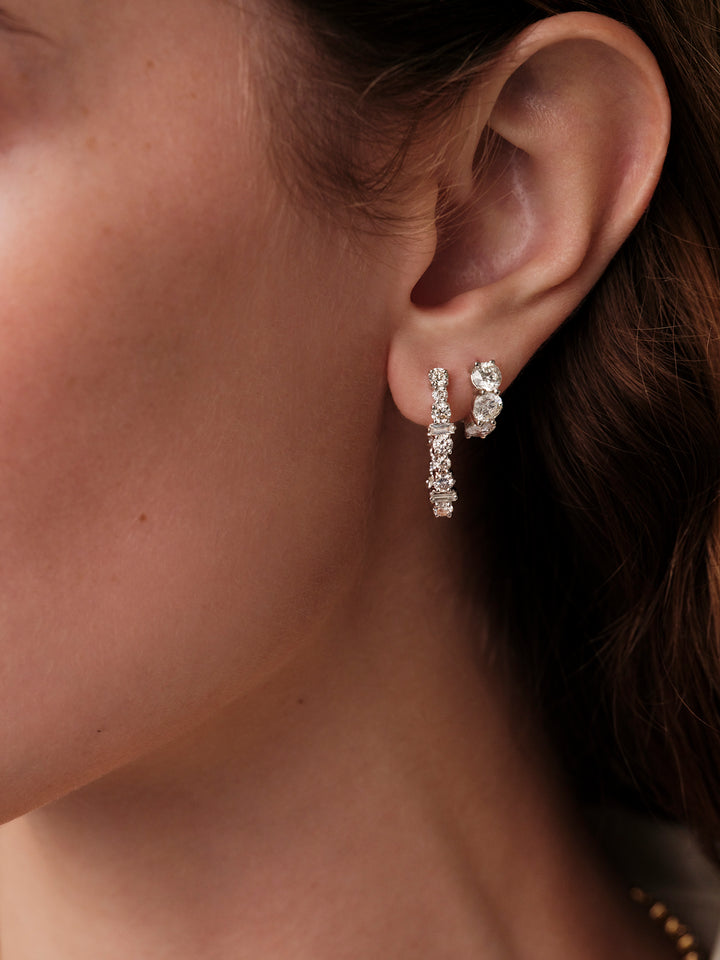 Large Oval Rivulet White Diamond Hoops