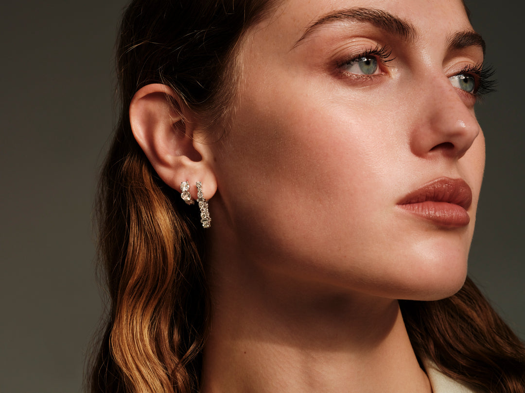 Large Oval Rivulet White Diamond Hoops