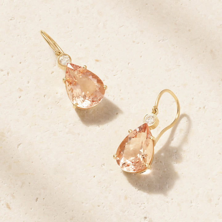 Single Diamond Crown Drops Morganite - Ileana Makri