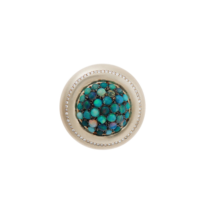 Black Opal & Diamond Caviar Ring