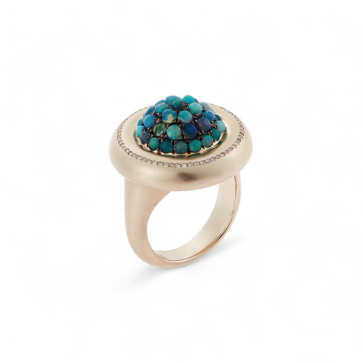 Black Opal & Diamond Caviar Ring
