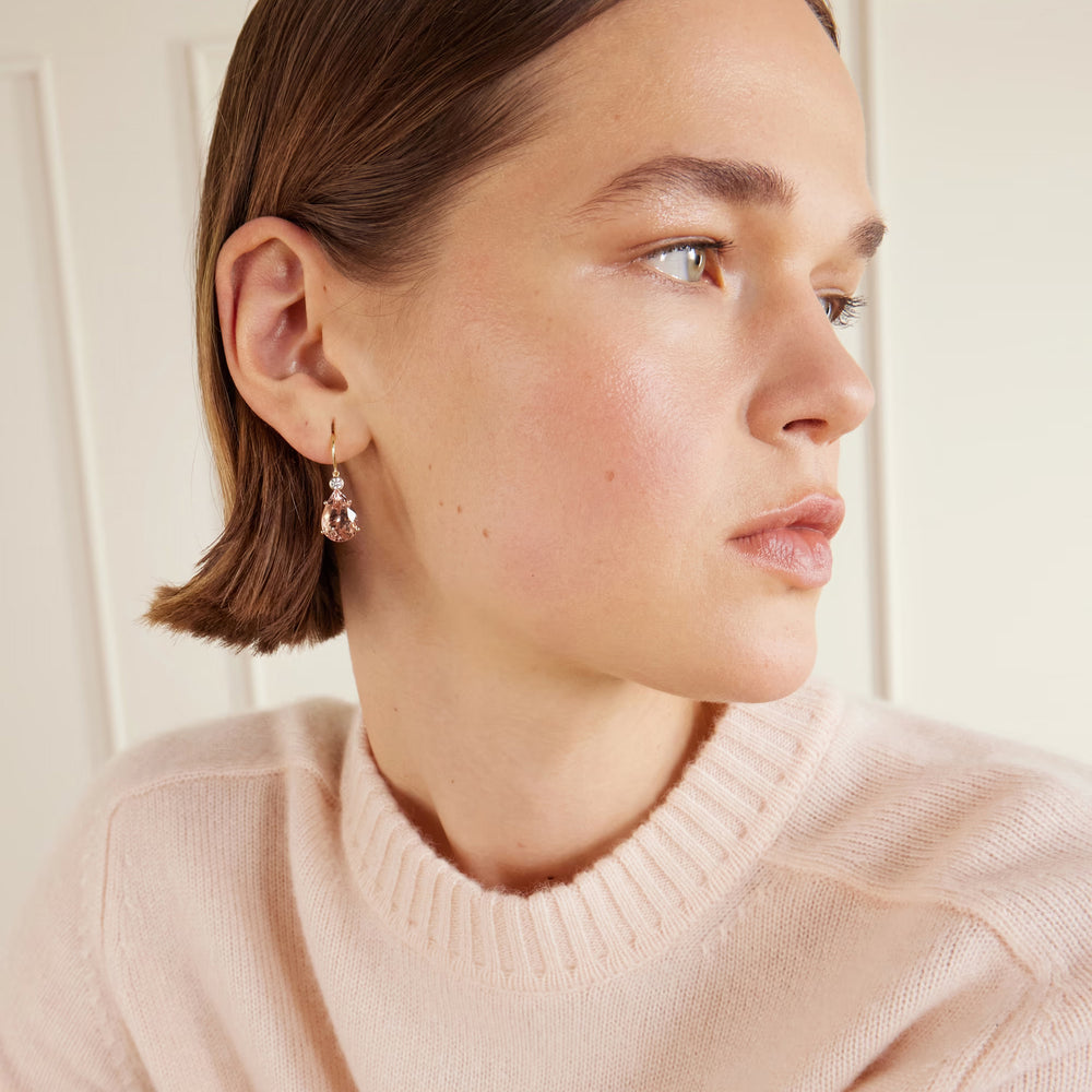 Single Diamond Crown Drops Morganite - Ileana Makri