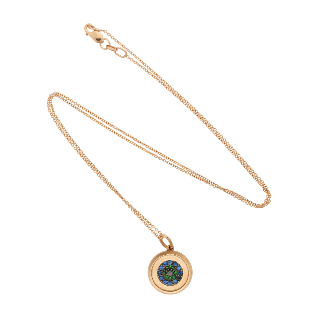 Round Eye Pendant — Blue Sapphires, Tsavorites & Black Diamond