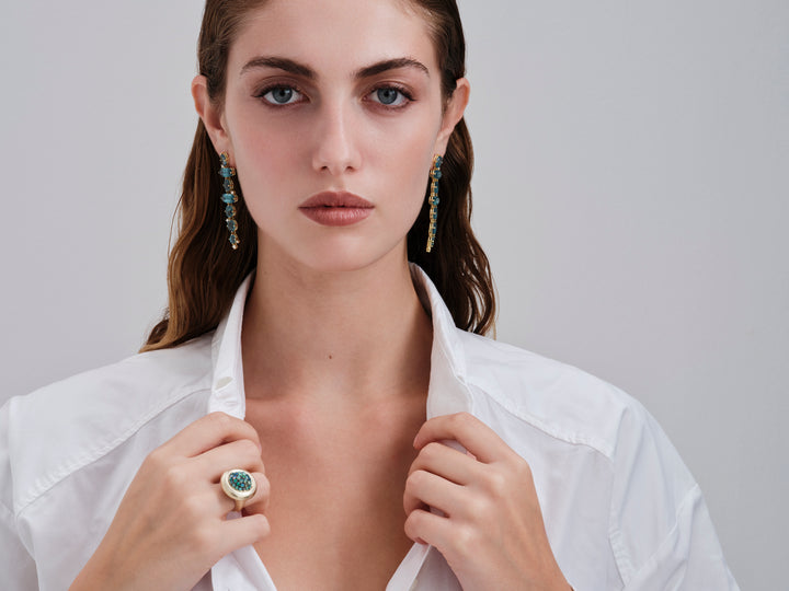 Opal & Diamond Caviar Ring